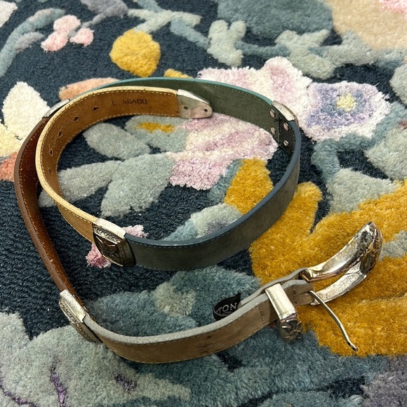 Brighton vintage 1993 leather color block metal buckle belt